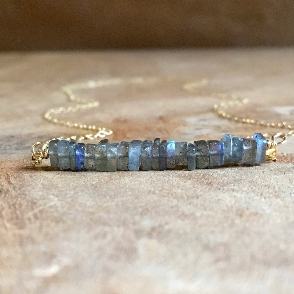Labradorite Necklace Gemstone Gold Bar Necklace - Picture 5 of 8